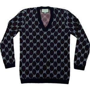 Men's Gucci Logo Embroidered V Neck
Sweater 'Navy'